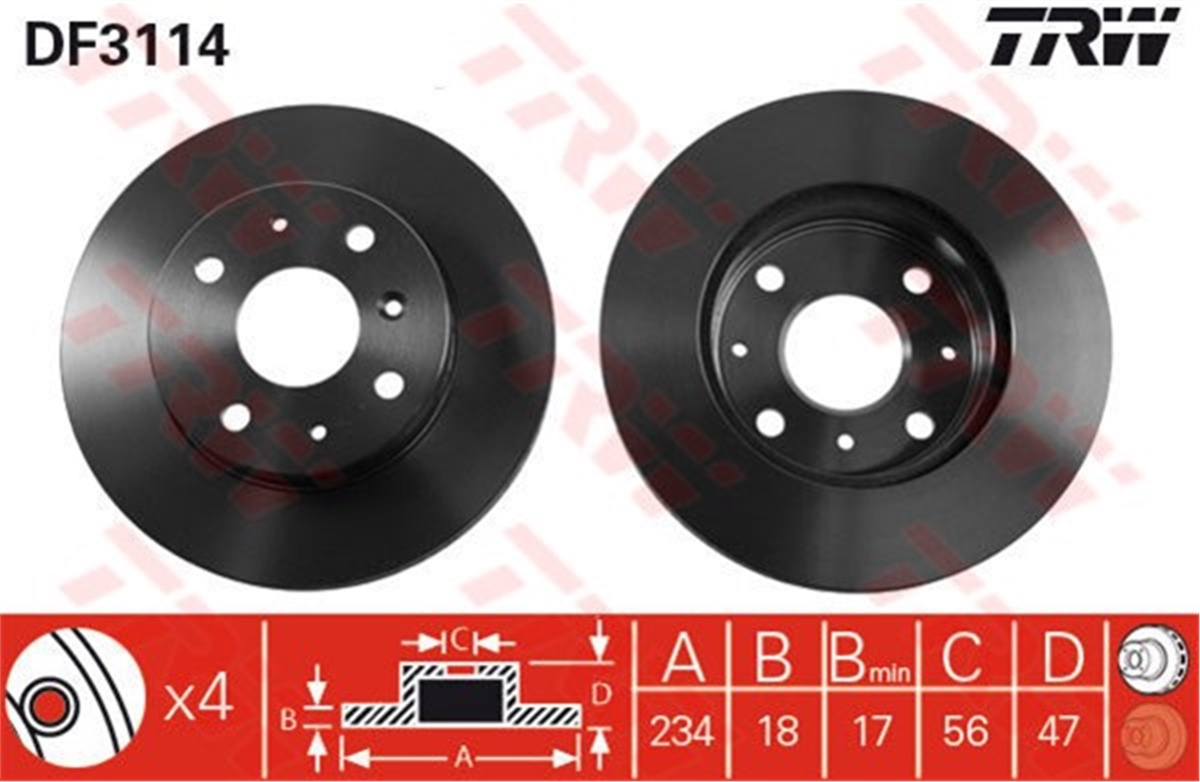 YEDEK PARÇAÖN FREN AYNASI CHARADE IV 94-99 234X18X17XHAVALI TRW DF3114TRWTRW DF3114