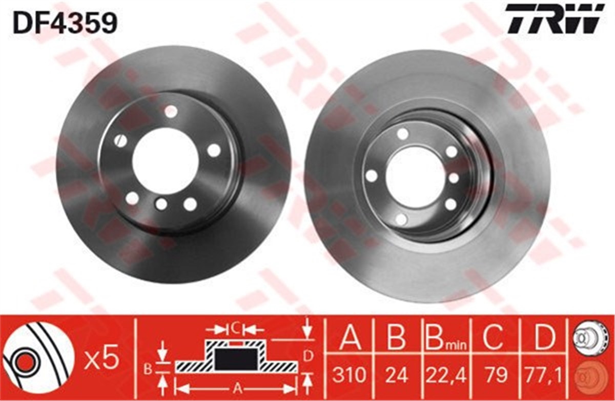 YEDEK PARÇAÖN FREN AYNASI E60-E61 520D-523İ-525İ-525D 05 520İ 03-05 310X24X5DLXHAVALI TRW DF4359TRWTRW DF4359
