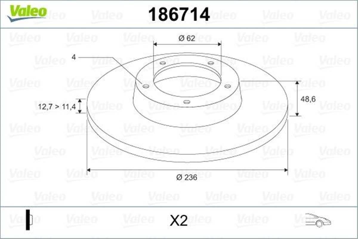 YEDEK PARÇAÖN FREN AYNASI FAVORIT-FORMAN 1.3 93-95 236X12.8X4DL VALEO 186714VALEOVALEO 186714