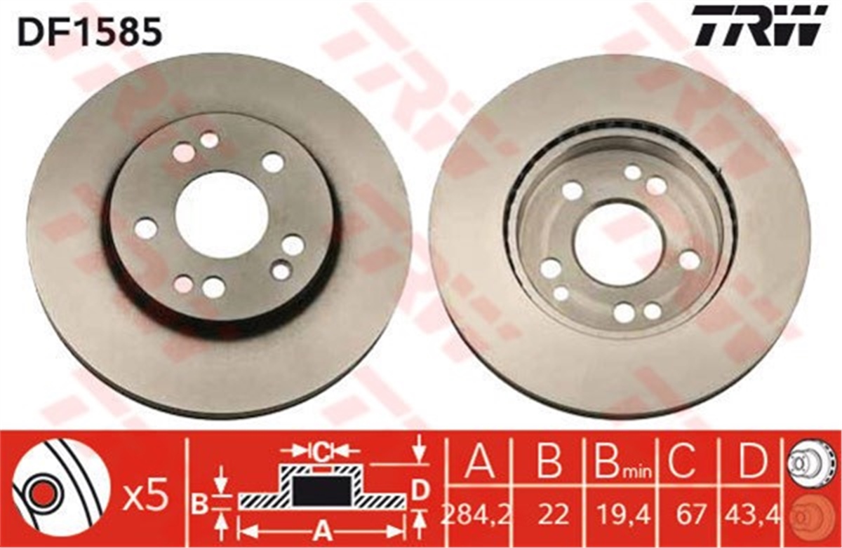 YEDEK PARÇAÖN FREN AYNASI HAVALI MB W201 190E 2.3 16V-2.5 16V 84-92 - W124 200E-300E 85-93 - W124 200D-25 TRW DF1585TRWTRW DF1585
