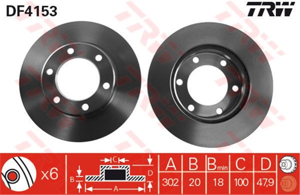 YEDEK PARÇAÖN FREN AYNASI LAND CRUISER 81-88 302X20X18XHAVALI TRW DF4153TRWTRW DF4153