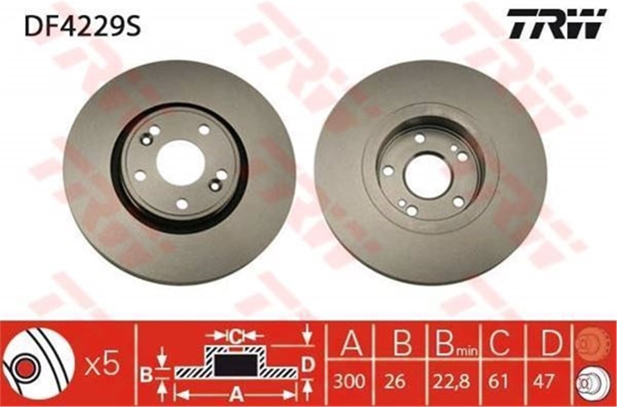 YEDEK PARÇAÖN FREN AYNASI LGN 1.6 1.8 2.0 2.2 16V 1.9 DCI B74-K74 03-01 300X26X5DLXHAVALI TRW DF4229STRWTRW DF4229S