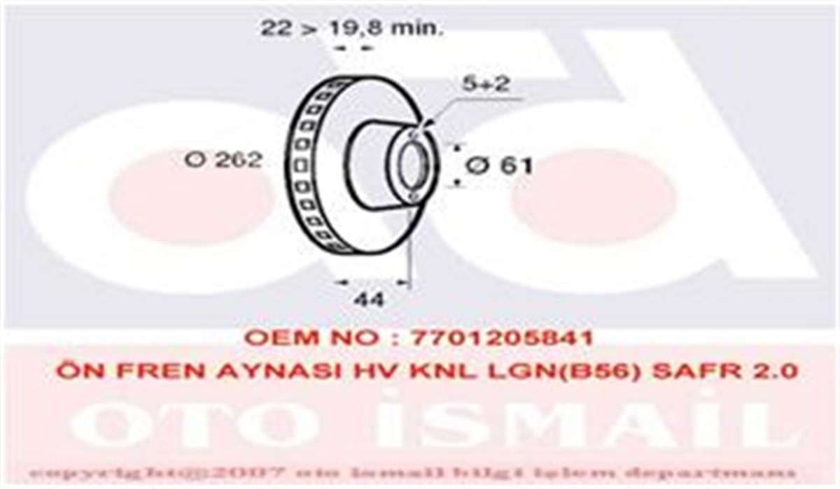 YEDEK PARÇAÖN FREN AYNASI LGN B56 99-01 SAFRANE 92-00 2.0-2.2-2.5-2.0 16V 262X22X5DLXHAVALI VALEO 186305VALEOVALEO 186305