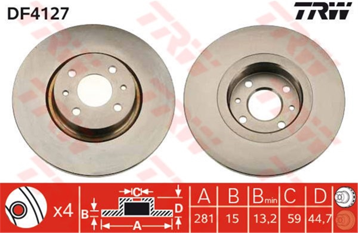 YEDEK PARÇAÖN FREN AYNASI LYBRA 99-05 281X15X13.2XHAVALI TRW DF4127TRWTRW DF4127