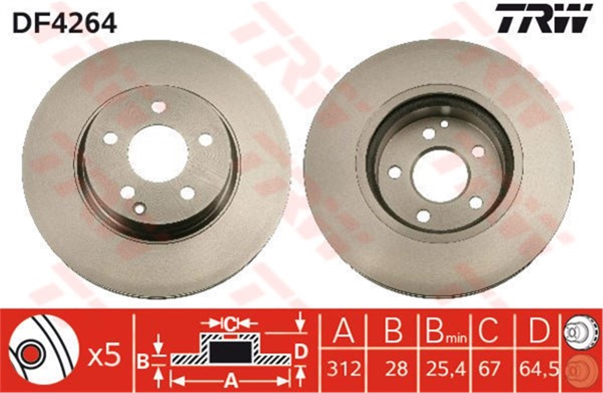 YEDEK PARÇAÖN FREN AYNASI MB CLS C219 350 04 E SERİSİ W211 E320-E320CDİ-E400CDİ-E500 02 HAVALI TRW DF4264TRWTRW DF4264