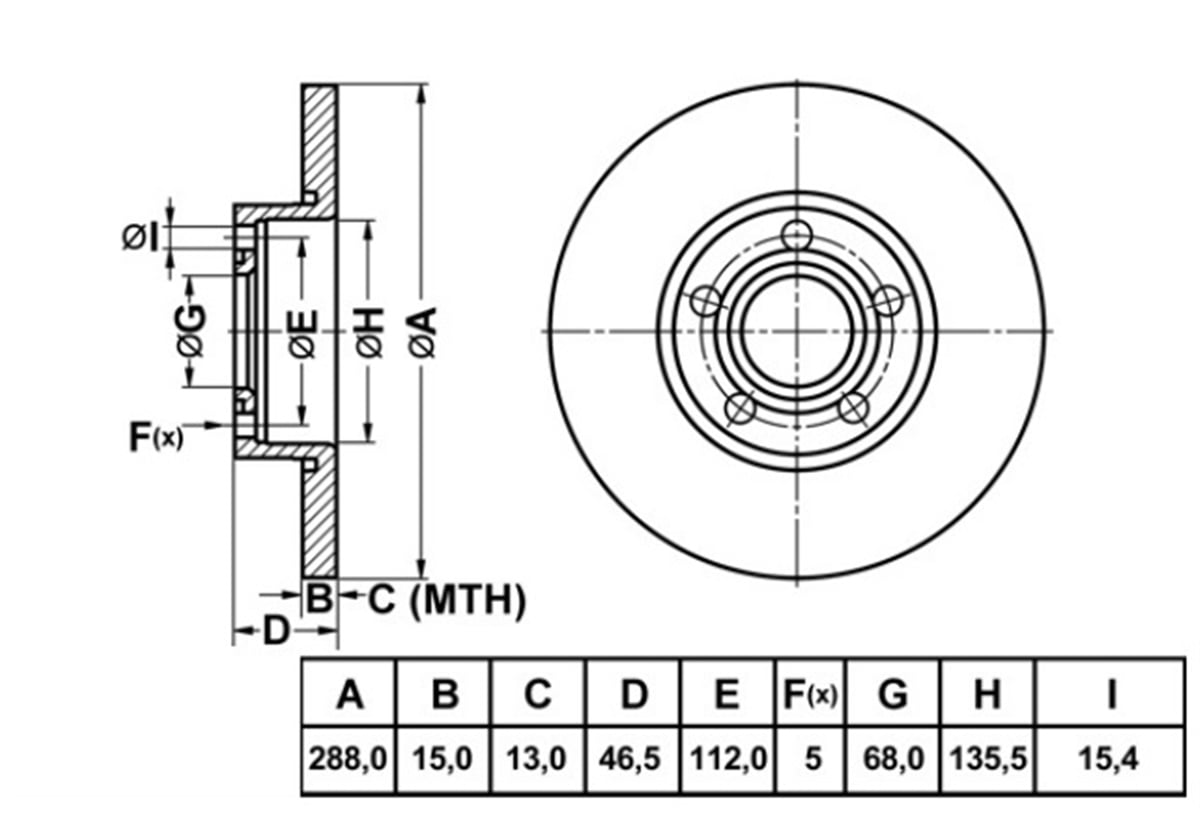 YEDEK PARÇAON FREN DISKI-288×15 5×112 AUDI 100 91-94  A4 95-97 A6 95-97 4A0615301B -MGA-50351MGAMGA-50351