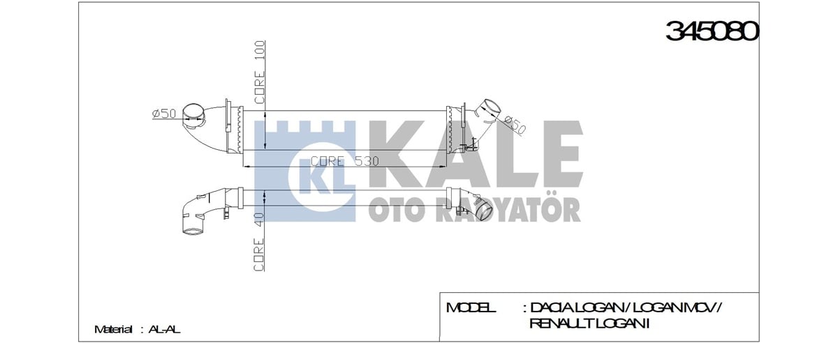 YEDEK PARÇATURBO RADYATÖRÜ (İNTERCOOLER) SANDERO/LOGAN 1.5 DCI 2004>GM*KALE-345080