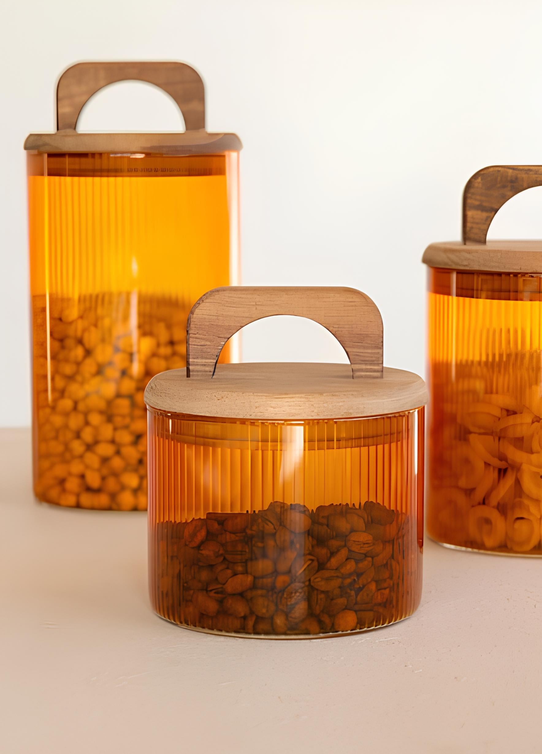 Akasya Kulplu Cam Kavanoz Amber 350 ml cm485