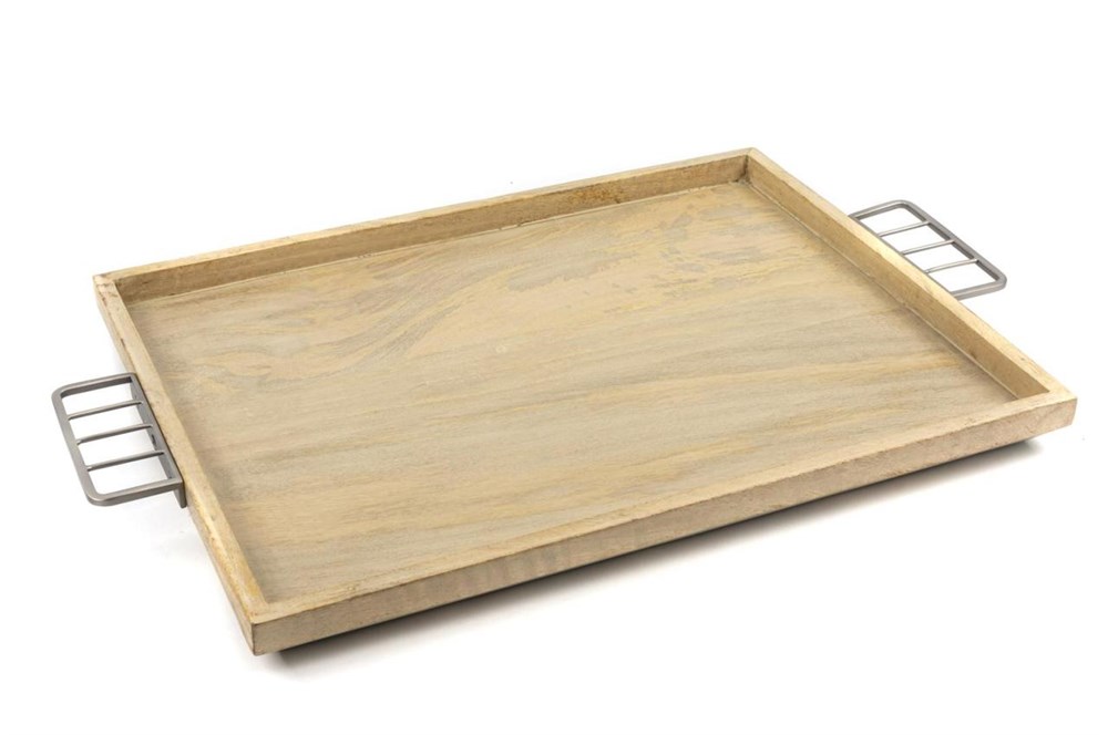 Gümüş Ahşap Tepsi 52x33cm