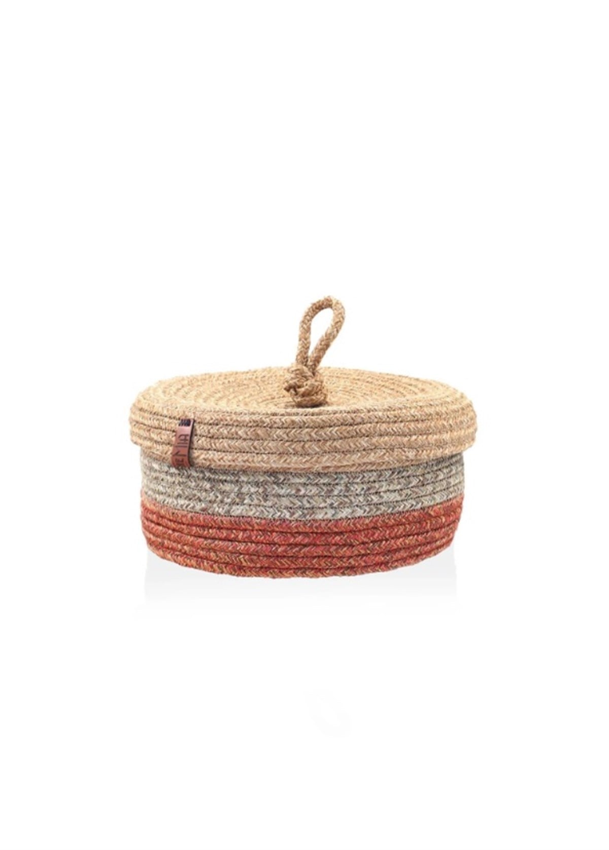 Jutte Kapaklı Yuvarlak Sepet Bambu Kiremit 25x15cm