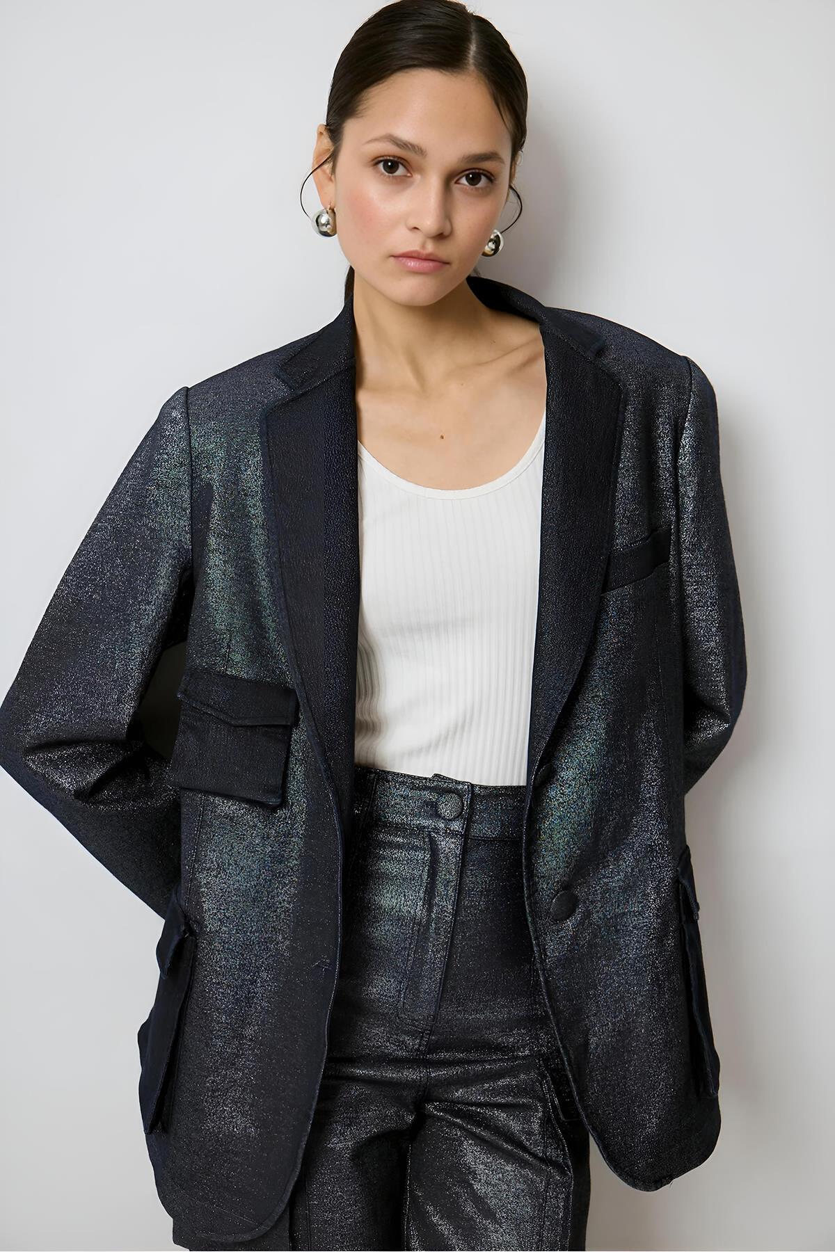 Cep Detaylı Denim Blazer Ceket mkn3054