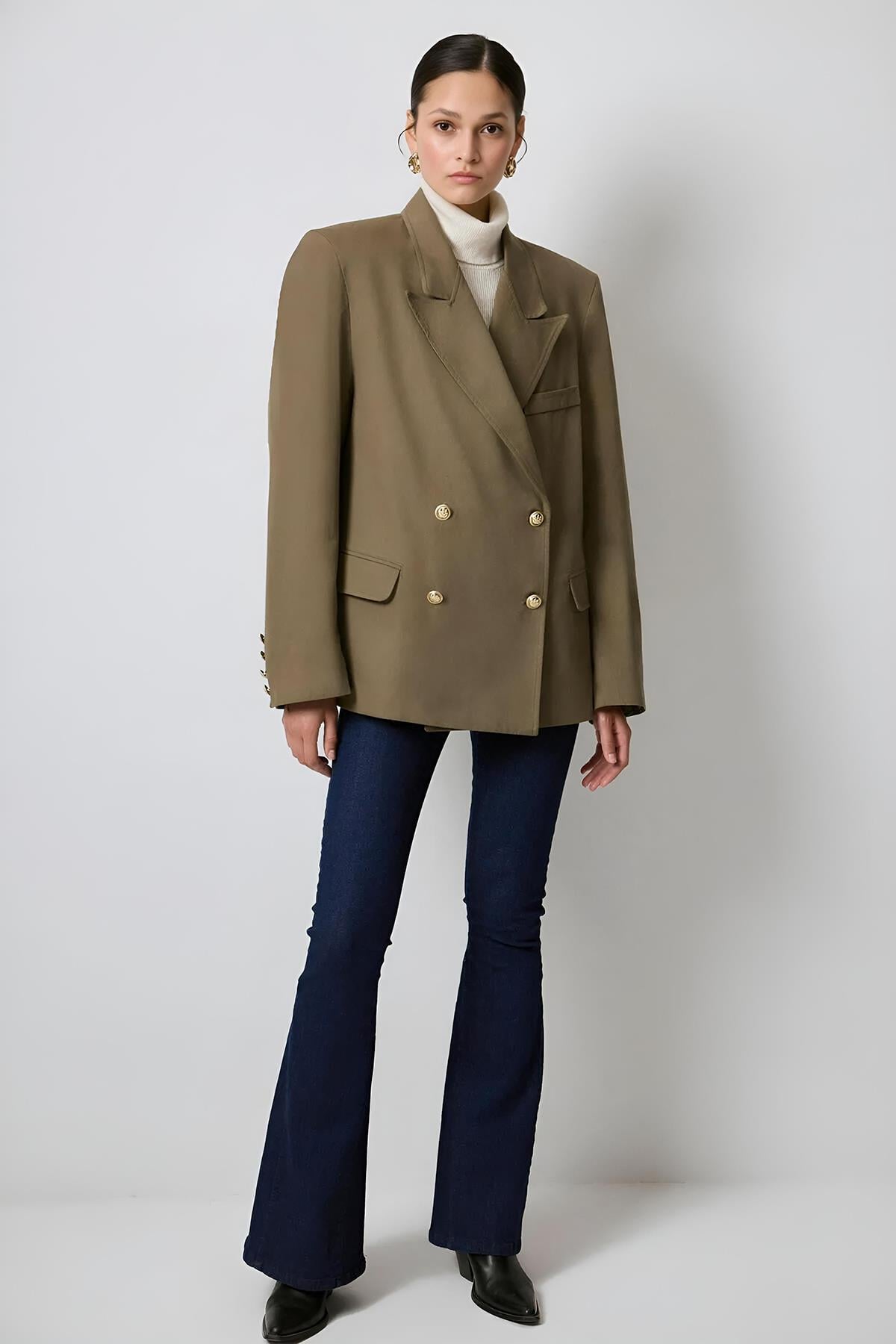 Haki Renk Gold Düğmeli Blazer Ceket mkn3056