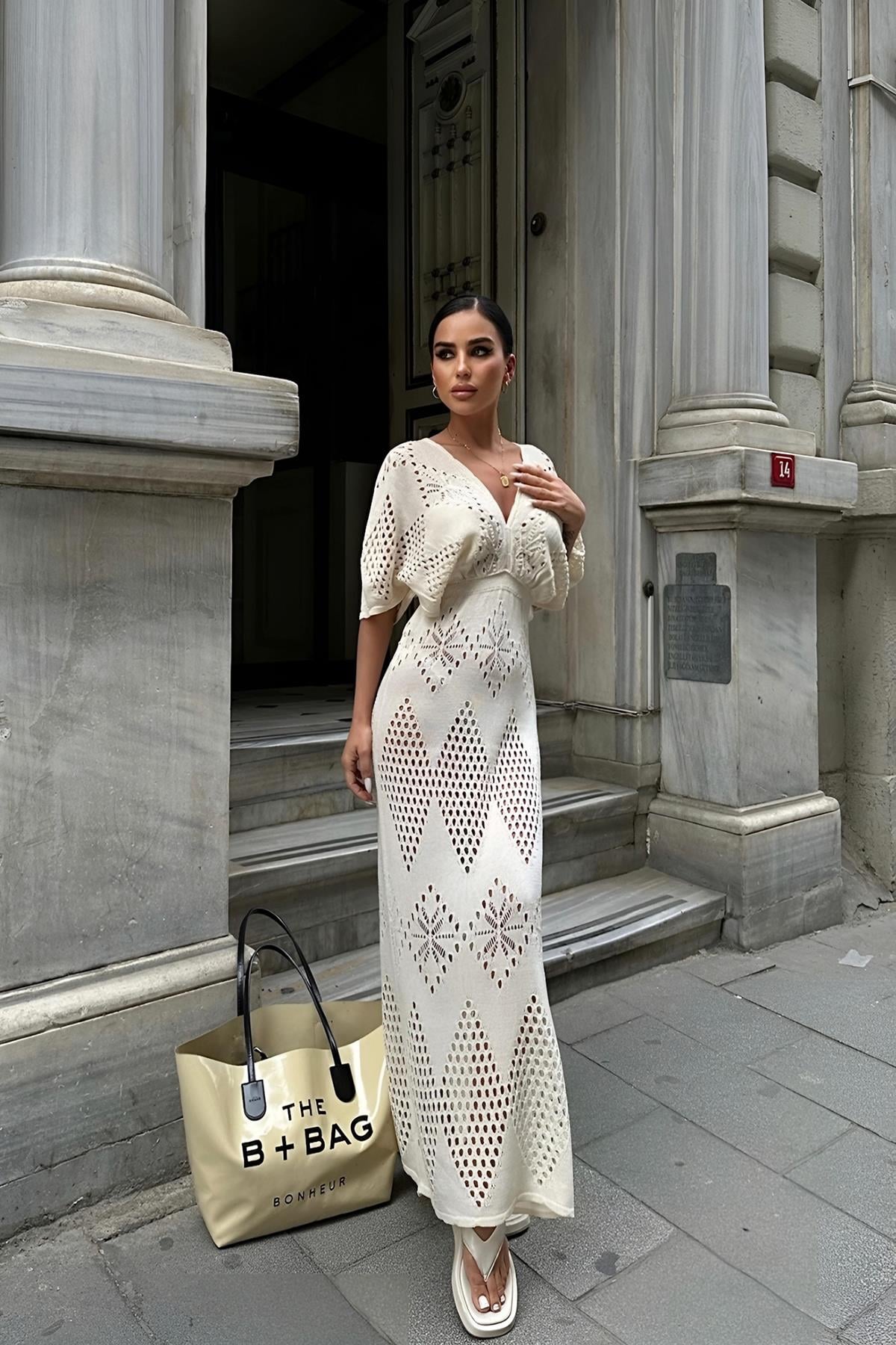 Krem Örme Elbise mkn2032