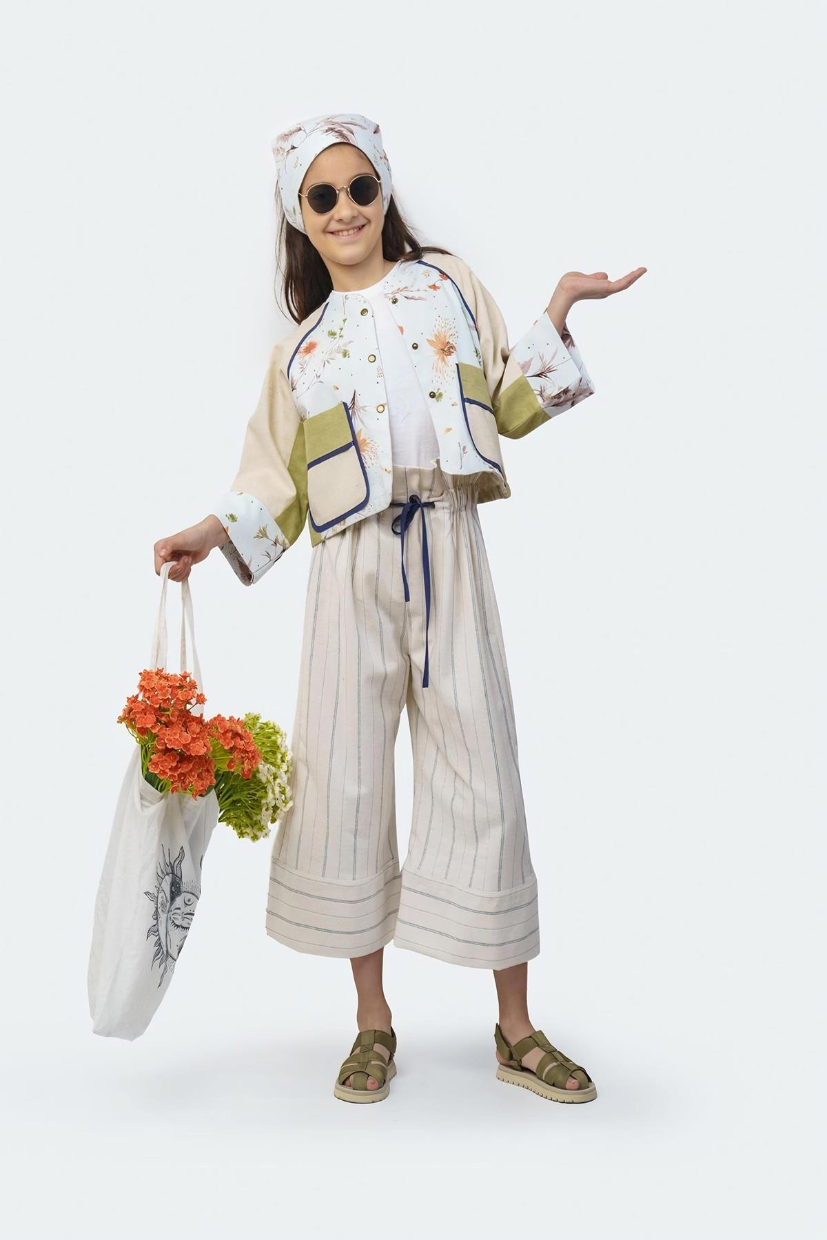 Renk Bloklu Kimono Kol Kız Çocuk Ceket  mkn2018