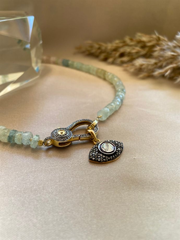 Aqua Marine Ham Elmas Göz Kolye