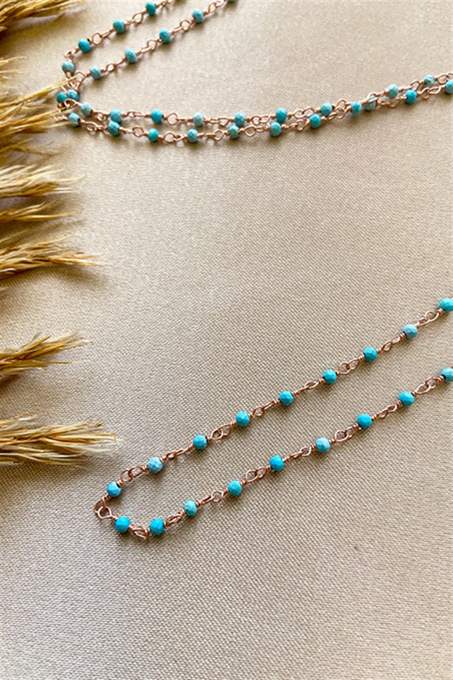 Firuze Rose Kaplama Gümüş Rosary Kadın Kolye