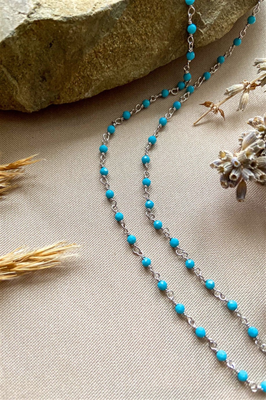 Firuze Taşlı Gümüş Rosary Kadın Kolye