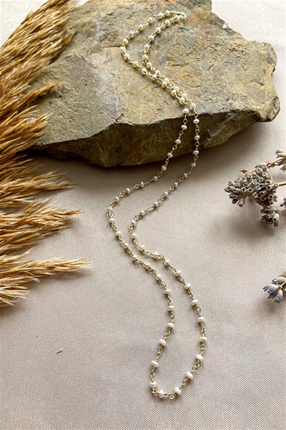 İnci Altın Kaplama Gümüş Rosary Kadın Kolye