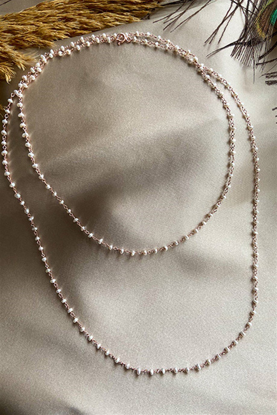 İnci Rose Kaplama Gümüş Rosary Kadın Kolye