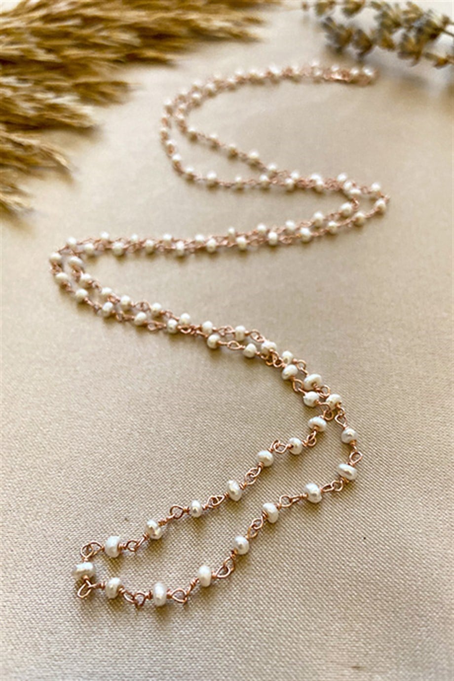 İnci Rose Kaplama Gümüş Rosary Kadın Kolye