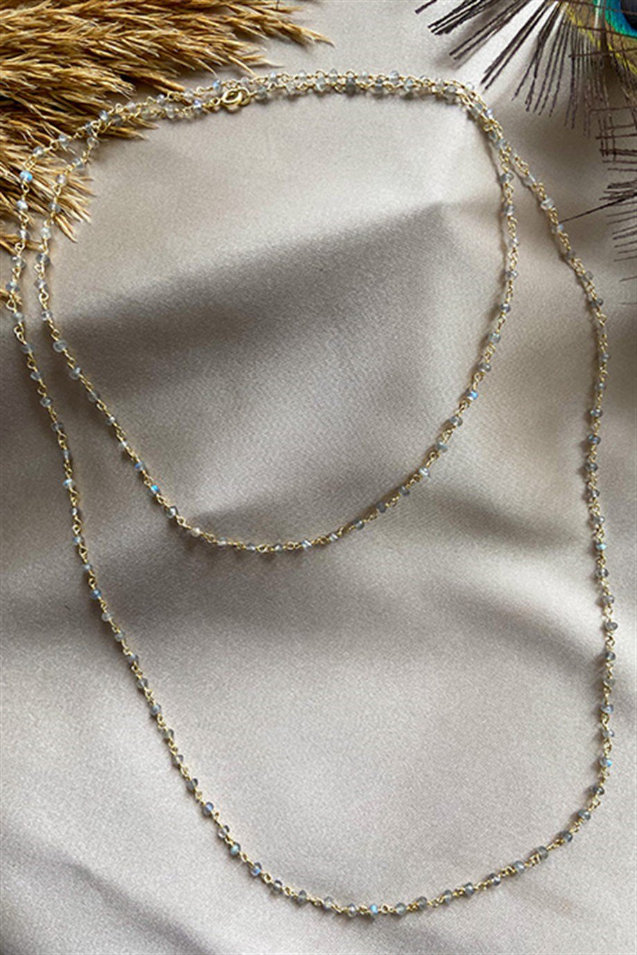 Labdorite Taşlı Altın Kaplama Gümüş Rosary Kadın Kolye