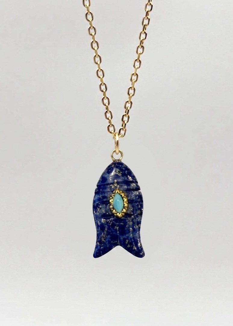 Lapis Lazuli Balık Tasarım Kolye Ucu