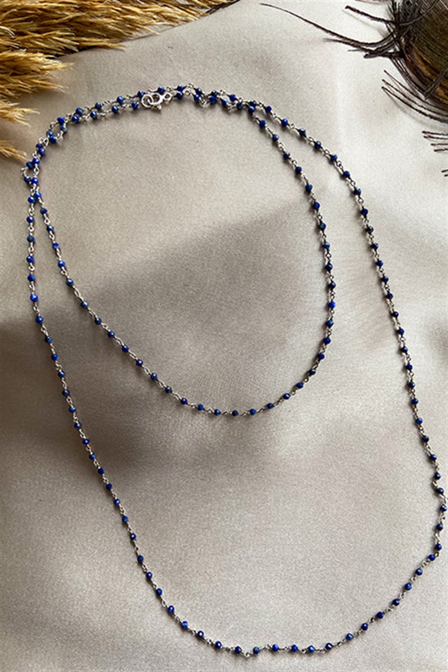 Lapis Taşlı Gümüş Rosary Kadın Kolye