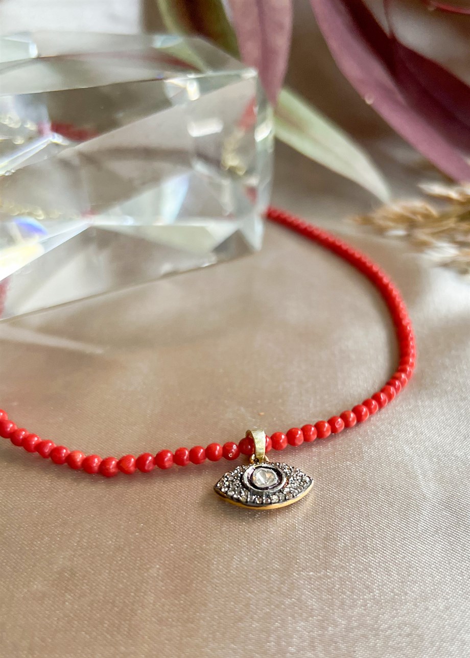 Mercan Göz Ham Elmas Kolye