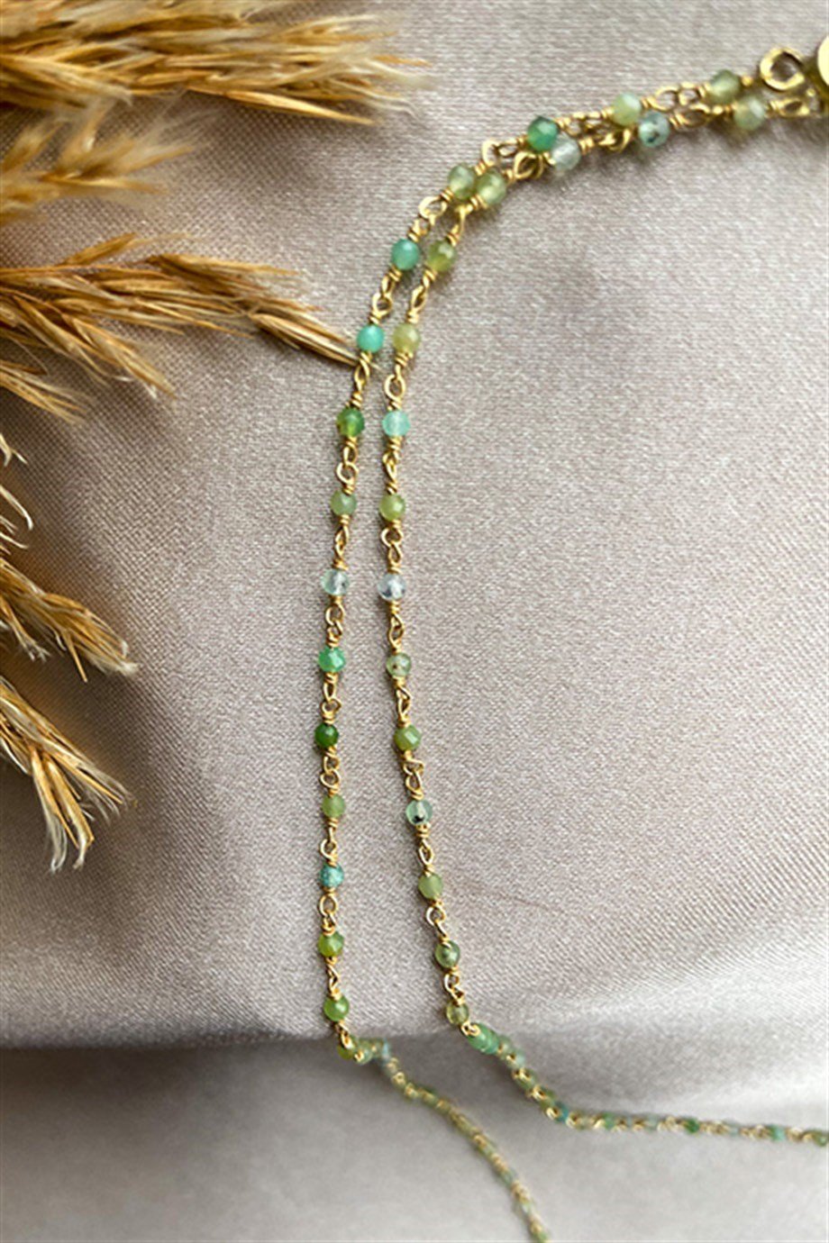 Peridot Taşlı Rose Kaplama Gümüş Rosary Kadın Kolye