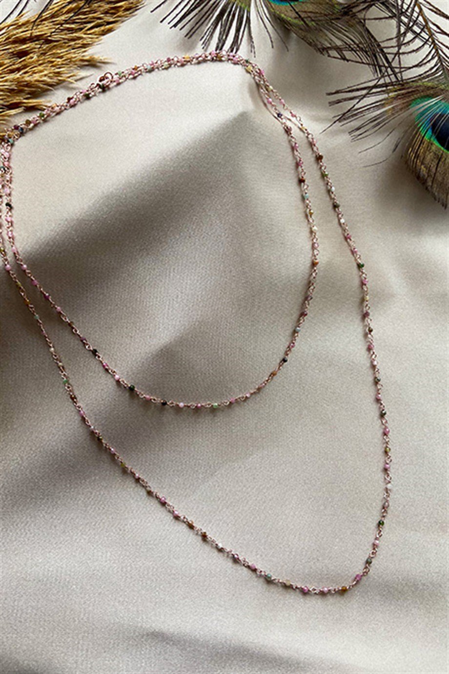 Turmalin Rose Kaplama Gümüş Rosary Kadın Kolye