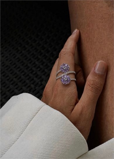 Amethyst & Tanzanit Çiçek Tasarım Elmas Yüzük