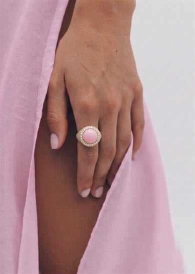 Pembe Taşlı Bronz Yüzük