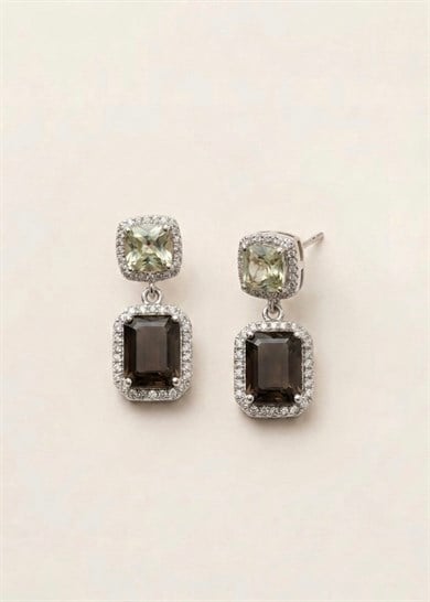 Smoky Quartz e Yeşil Ametist Pırlanta Küpe