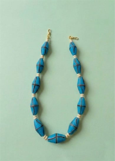 Turkuaz Geometrik Cam Choker