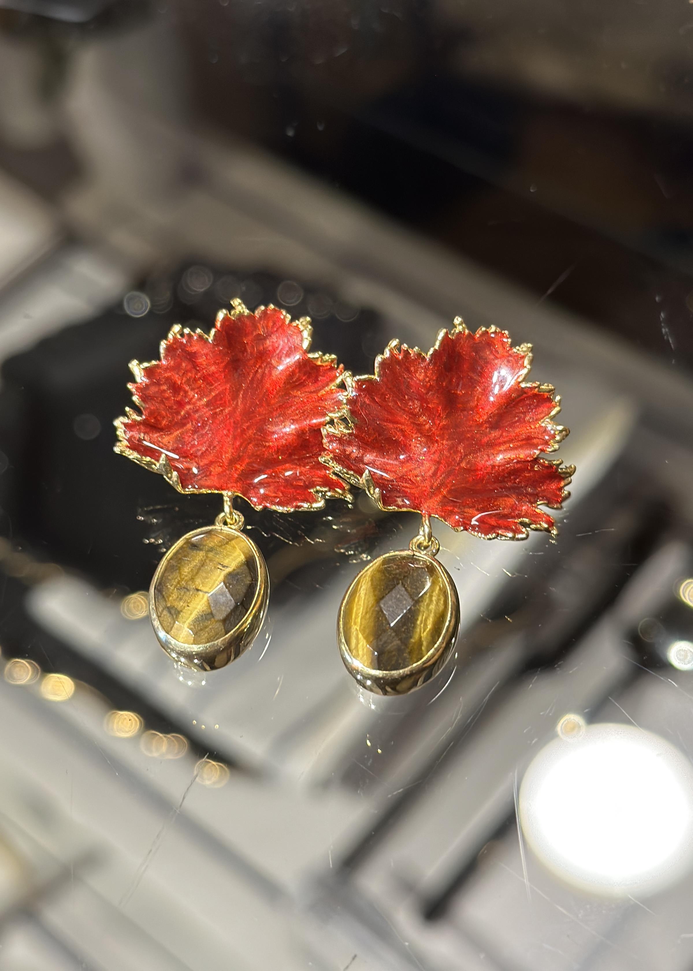 24k Altın Kaplama Pirinç Tiger Eye Küpe