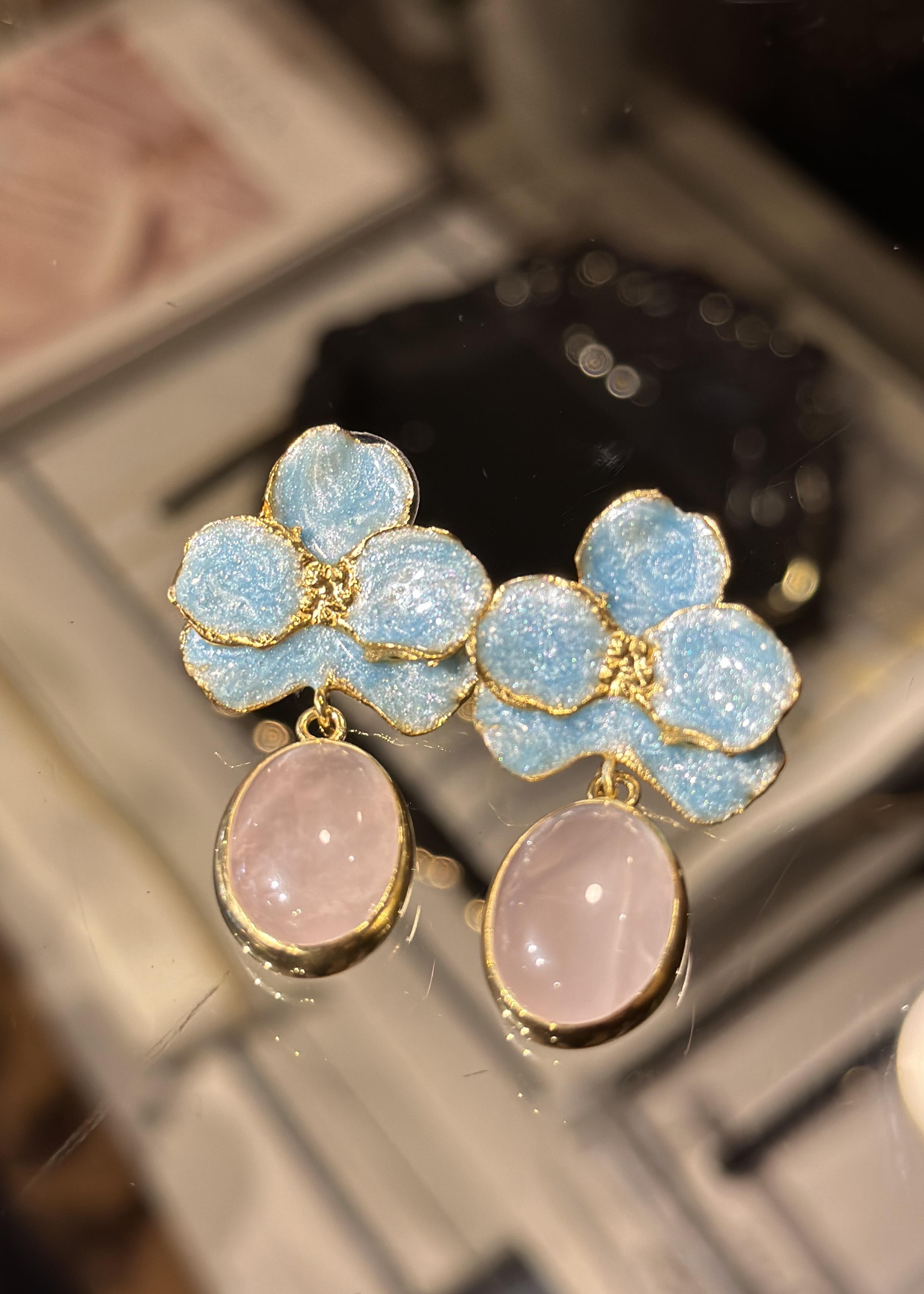 24k Altın Mineli Pirinç Quartz Küpe