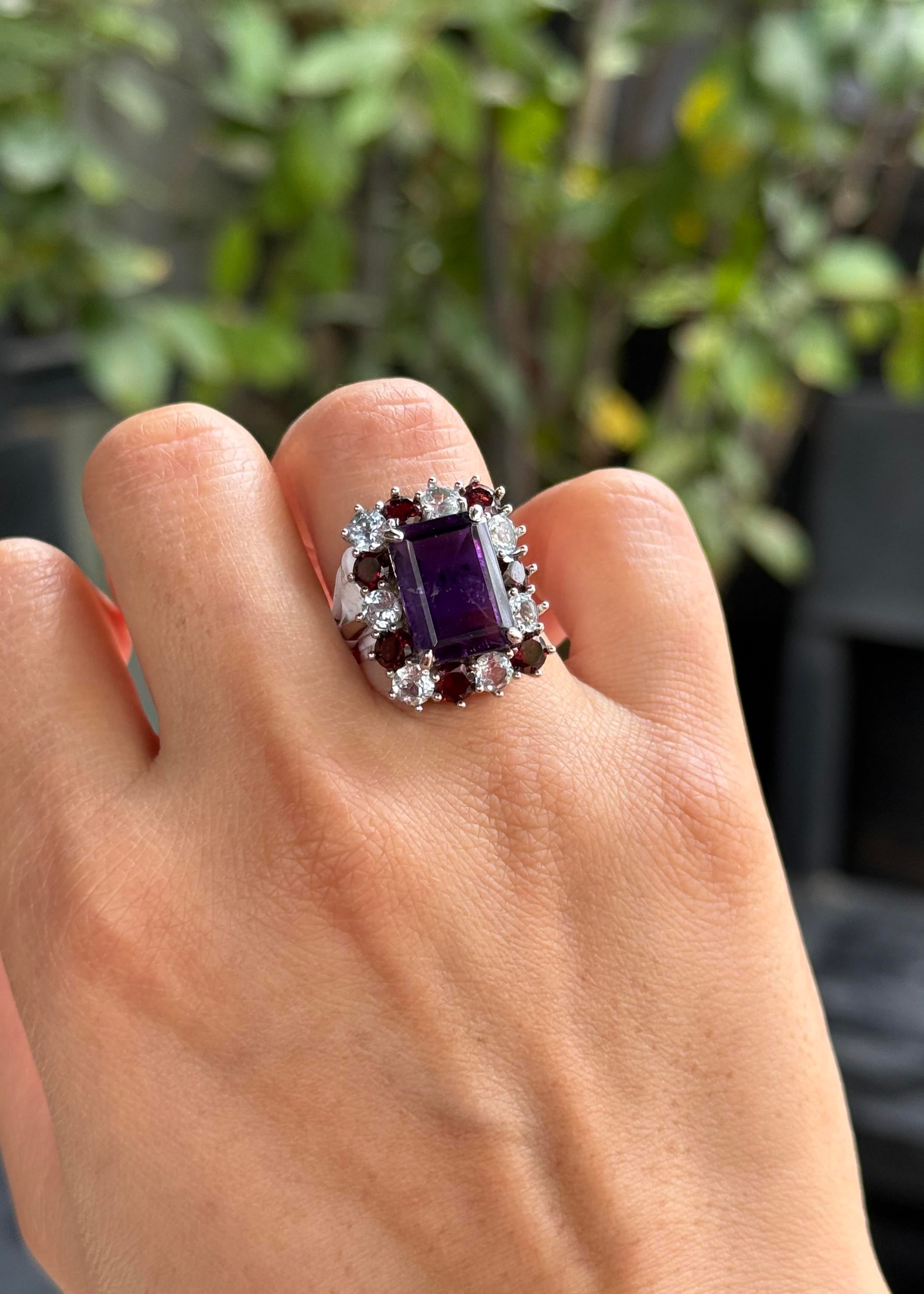 Ametist Garnet Zircon Yüzük
