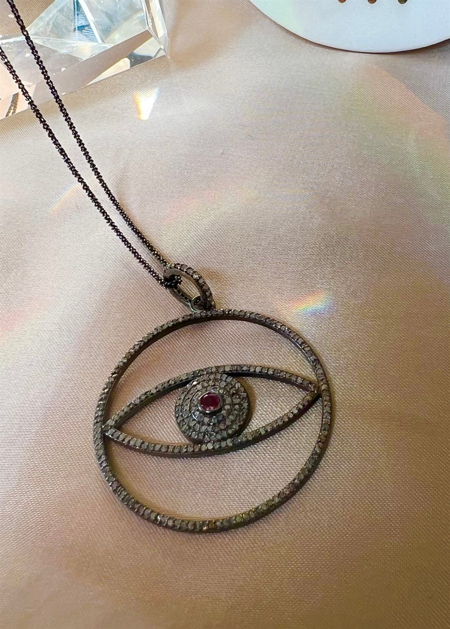 Garnet Taşlı Elmas Kolye 
