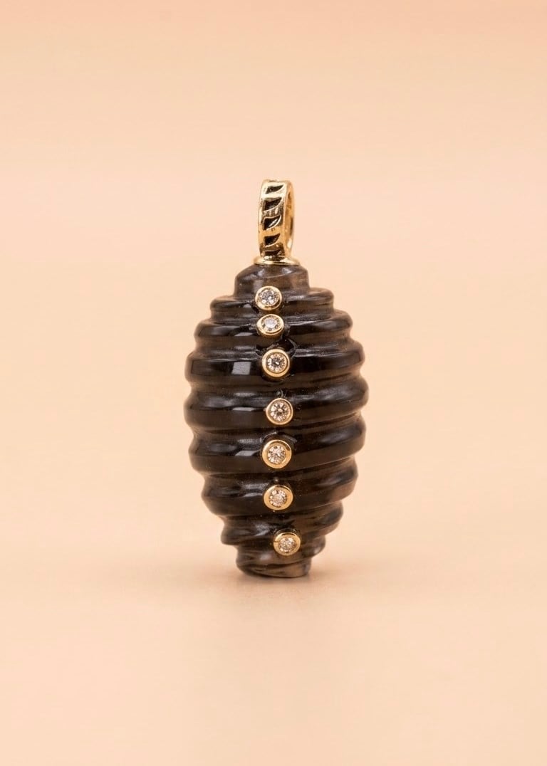Ham Elmas Detaylı Smoky Quartz Petek Kolye Ucu