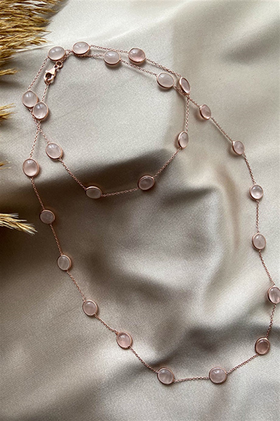 Kuvars (Rose Quartz) Gümüş Pembe Kadın Kolye