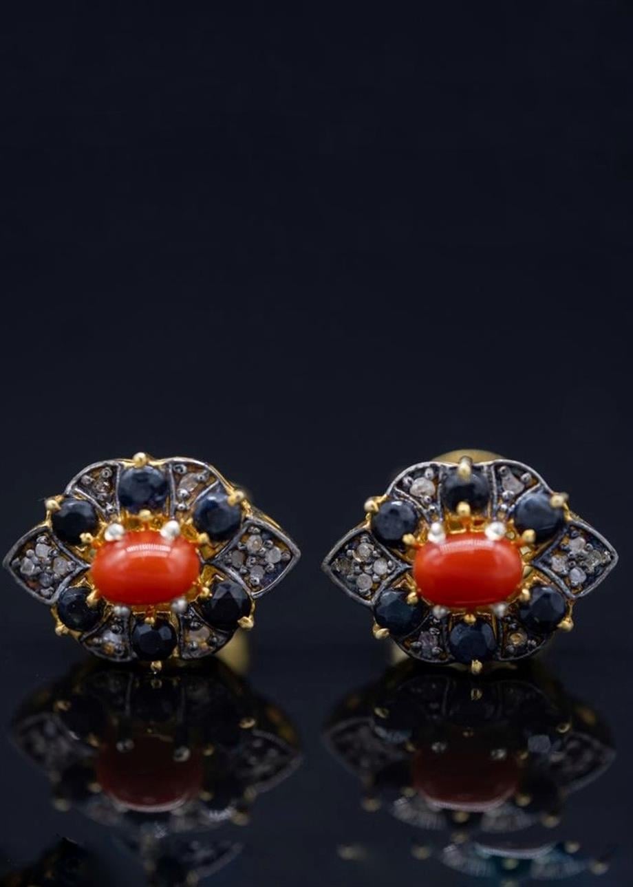 Mercan Safir Ham Elmas Küpe