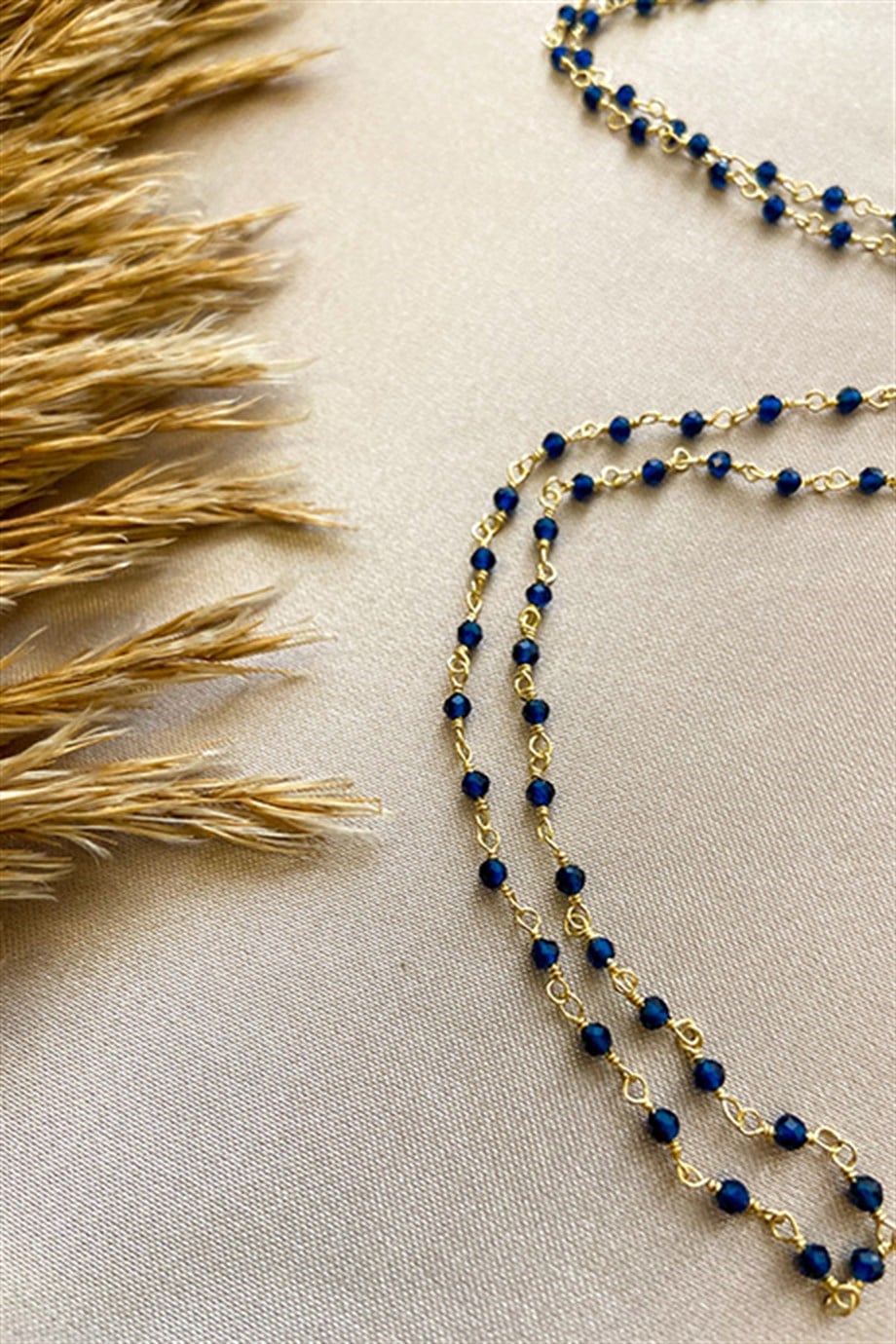 Safir Altın Kaplama Gümüş Rosary Kadın Kolye