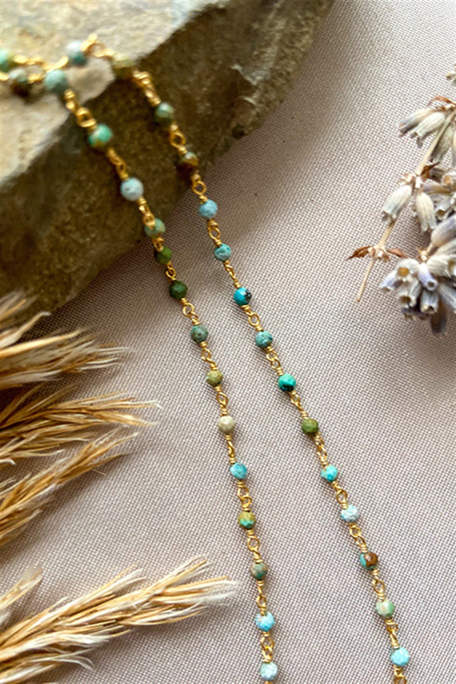 Turkuaz Altın Kaplama Gümüş Rosary Kadın Kolye