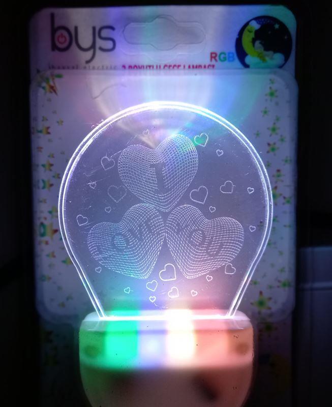 Baysal RGB Üç Boyutlu Kalpli Gece Lambası