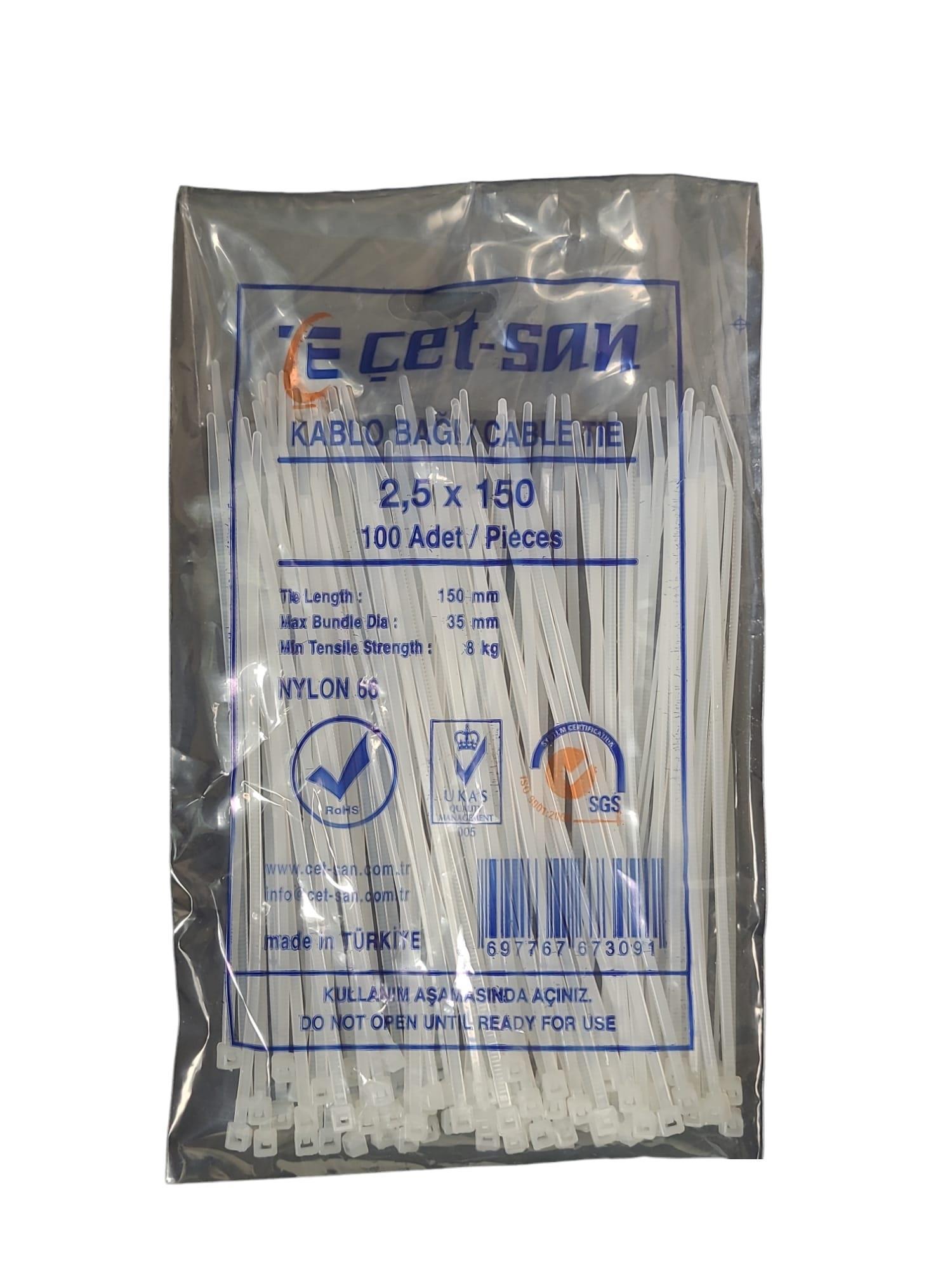 Çetsan 2,5x150 Kablo Bağı 100 adet Beyaz