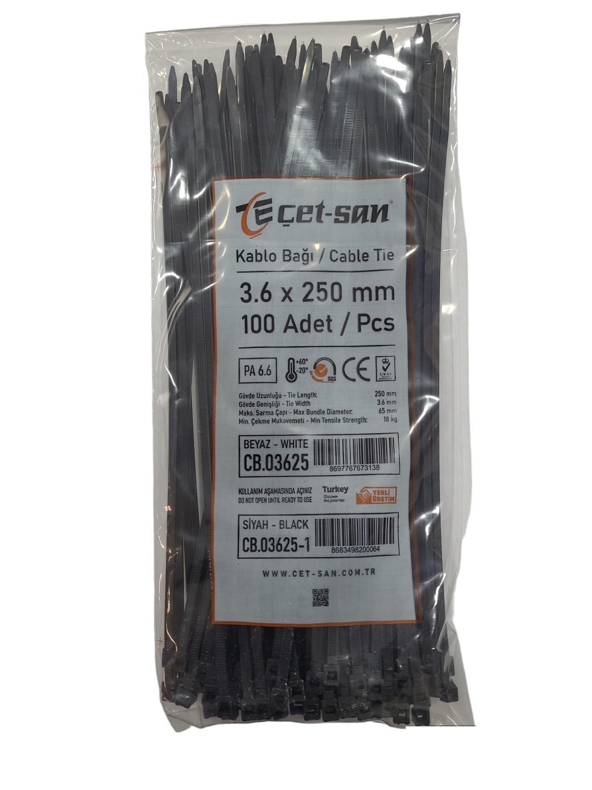 Çetsan 3,6x250 Kablo Bağı Siyah 100 adet