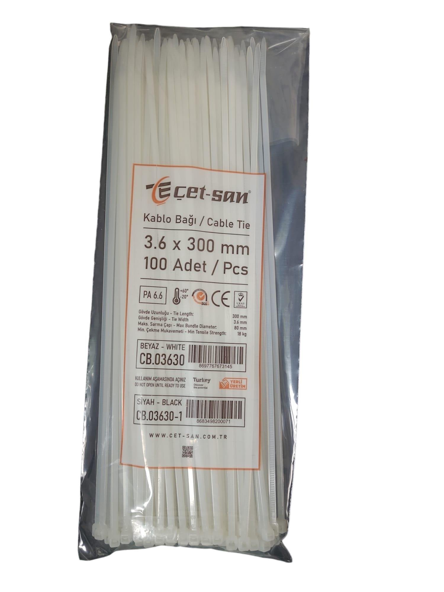 Çetsan 3,6x300 Kablo Bağı Beyaz 100 adet
