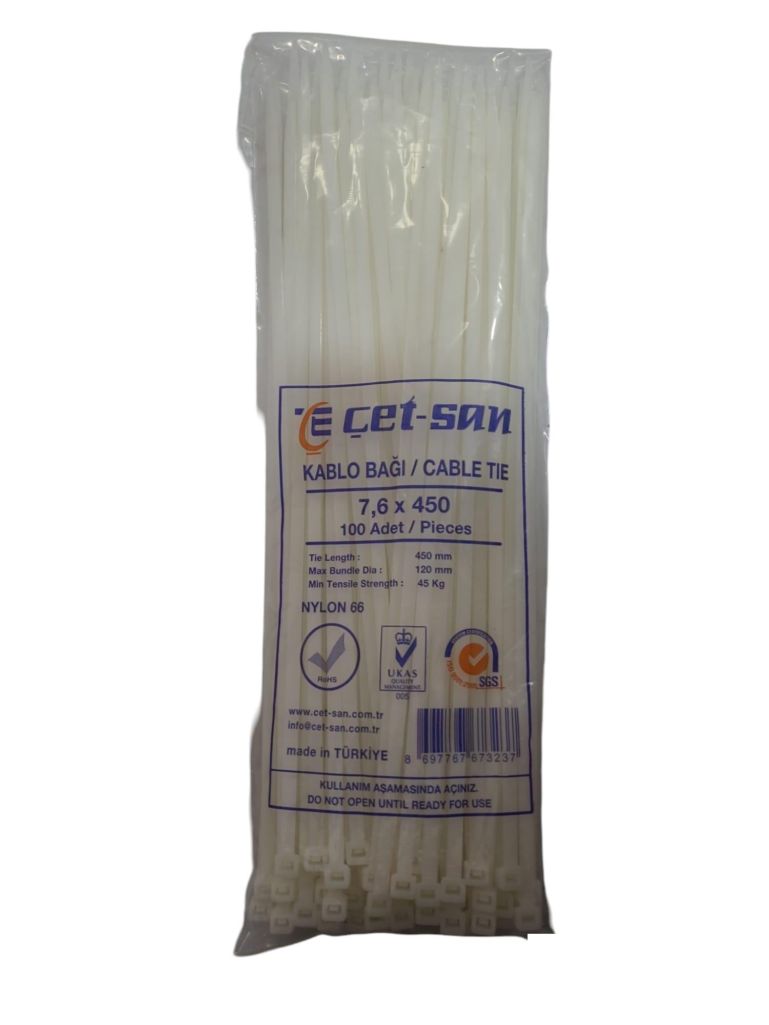Çetsan 7,6x450 Kablo Bağı 100 adet Beyaz