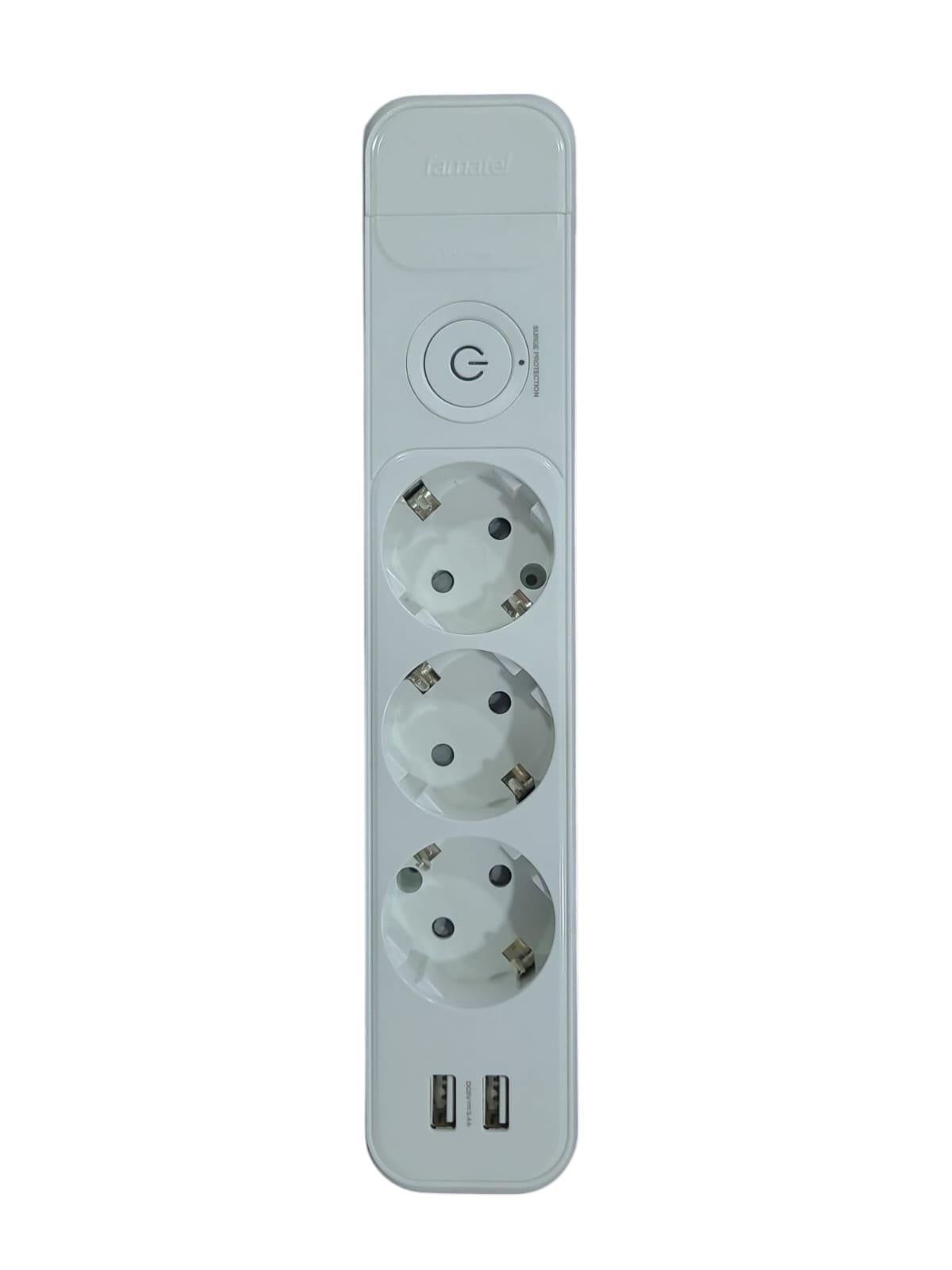 Famatel Üçlü Anahtarlı Grup Priz 2 USB Şarj Adaptörlü Kablosuz