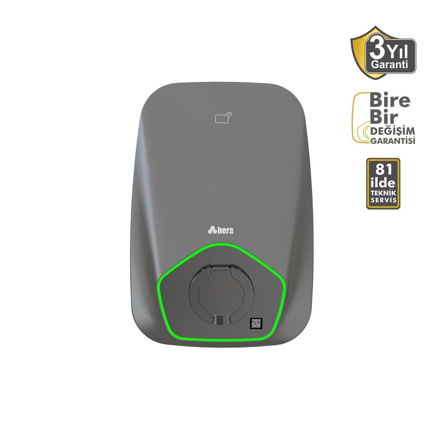 Hera Araç Şarj Cihazı BS31C Type2 Soketli 32A-22KW Trifaze Gri RFID Sistem